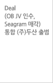 Deal(OB JV 인수,Seagram 매각) 통합 (주)두산 출범