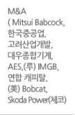 M&A( Mitsui Babcock,한국중공업,고려산업개발,대우종합기계,AES,(루)IMGB,연합 캐피탈,(美)Bobact,Skoda Power(체코)